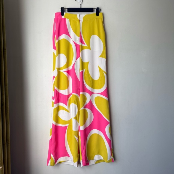 Trina Turk Verity Bright Pink & Yellow Retro Floral Wide Leg Pants 0 - Picture 6 of 8
